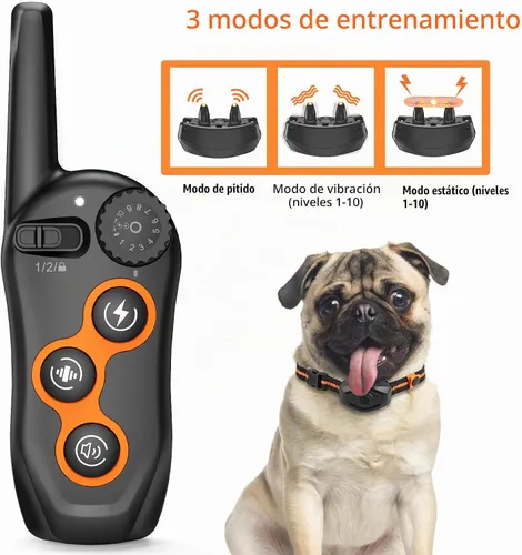 Vista 2 de Collar de entrenamiento para perros, collar de choque para perros IPX7 impermeable con control remoto de alcance de 1300 pies, 3 modos de Naranja