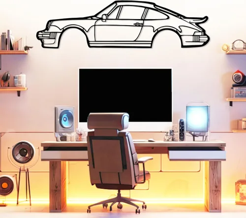 Vista 9 de DecoSoul Arte de Pared de Metal con Silueta de Coche 911, Coche Deportivo, Decoración de Línea de Silueta Automotriz, Cueva de Hombre, Regalo