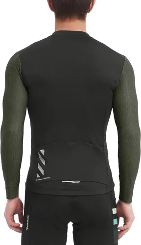 Vista 9 de Santic - Camiseta de ciclismo para hombre, manga larga, reflejante, cremallera completa, con bolsillos