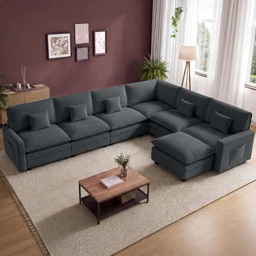 Vista 64 de Cloud Couch Sectional, L Shaped Modular Sofa with Movable Ottoman Negro