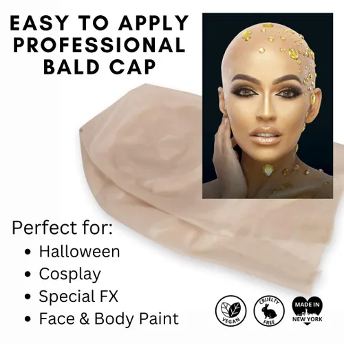 Vista 2 de Mehron Gorra profesional de maquillaje para adultos, hombres y mujeres Gorra calva para disfraz de Halloween, cosplay y teatro (látex)