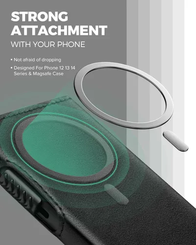 Vista 2 de VULKIT Cartera magnética para tarjetas de teléfono, funda delgada de cuero desplegable con bloqueo NFC/RFID, compatible con iPhone serie Negro