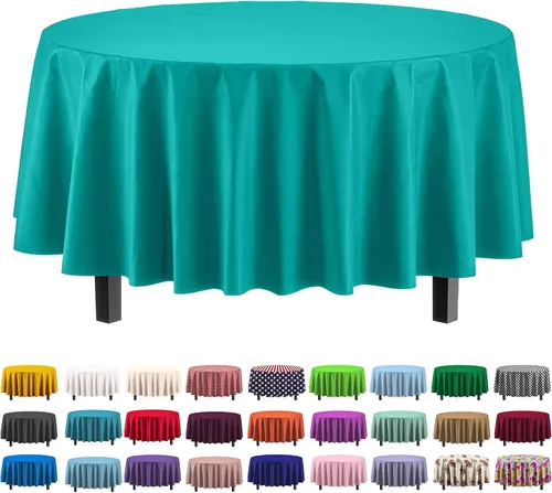 Vista 11 de Party Solids Paquete de 4 manteles de plástico color azul aguamarina, 54 x 108 pulgadas, mantel desechable para fiestas y pícnics