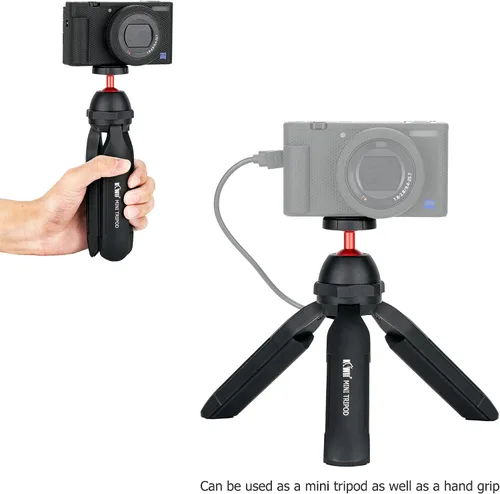 Vista 3 de Vlog - Mini trípode de mano con cargador USB A integrado, trípode de mesa para teléfono con cámara panorámica de 360° e inclinación de 90°