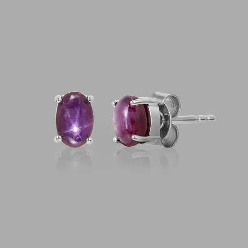 Vista 7 de Pendientes de tuerca ovalados con forma ovalada de rubí en plata de ley 925 para mujeres y niñas, Gema, rubí