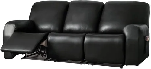 Vista 9 de Vctops - Funda elástica de 6 piezas para sofá biplaza reclinable, de cuero sintético impermeable, protector de muebles antideslizante con borde Negro