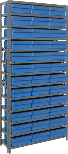 Vista 218 de Quantum QSBU-245BK Heavy Duty Shelving Unit with (7) Shelves and (24) QUS245 Black Bins for Garage Warehouse Storage Distribution 400 lb Load