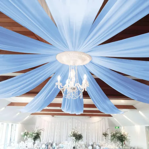 Vista 6 de FOTSHARER Cortinas de techo azul bebé para boda, 2 paneles de 5 x 20 pies, gasa para arco de boda, cortinas de techo para telón de fondo, decoración