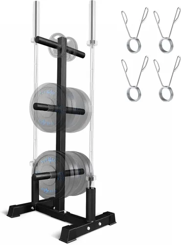 Vista 8 de Yes4All 6 clavijas y 4 estantes de almacenamiento de pesas que cargan hasta 1190 libras – soporte para árbol de pesas y barra montado en la pared