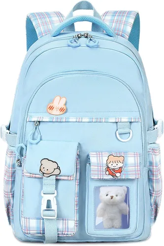 Vista 13 de PRLINJSK Mochila para niñas, mochila escolar linda para niñas, niños y adolescentes, mochila Kawaii para primaria, Negro, Mediana, Mochilas