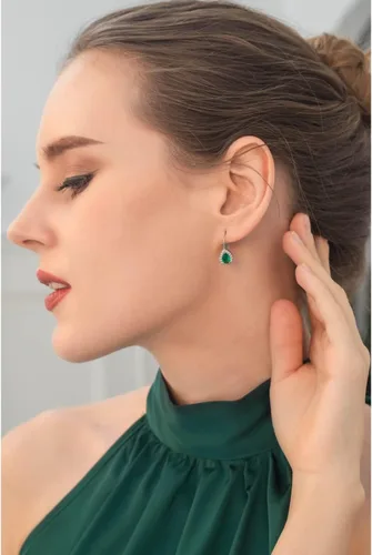 Vista 4 de Aretes para mujer, aretes de piedra natal, 0.315 x 0.236 in con halo de pera genuina o sintética, palancas, aretes de lágrima, aretes de gota