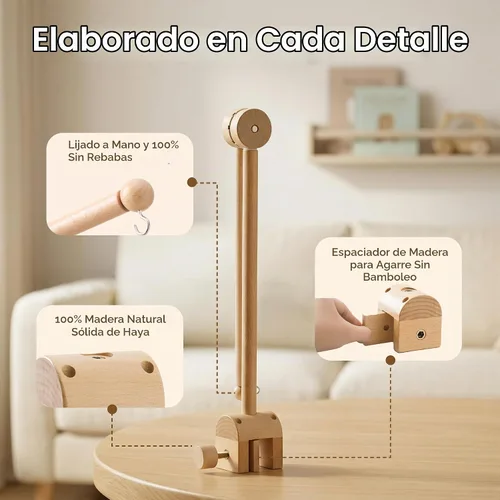 Vista 5 de let's make Brazo móvil para cuna de bebé, soporte de madera para cuna de bebé, altura ajustable para colgar cuna de bebé, accesorio para decoración