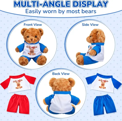 Vista 5 de Civaner Paquete de 2 Ropa de Oso Azul y Rosa, Se Adapta a la Mayoría de Osos de Peluche de 12-16 Pulgadas, Pijamas de Animales de Peluche, Juguetes