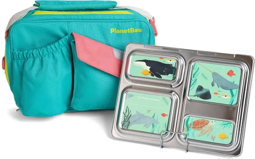 Vista 8 de PlanetBox Launch - Kit de caja de almuerzo estilo Bento de acero inoxidable para niños y adolescentes con 3 compartimentos – Edición Stardust