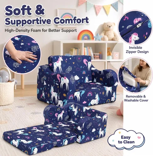 Vista 117 de MOMCAYWEX - Sofá para niños, 2 en 1, plegable, piel de melocotón, color azul