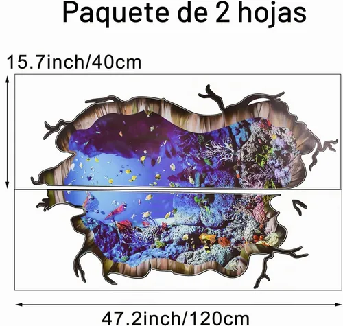 Vista 2 de Pegatinas de pared 3D bajo el mar del mundo submarino