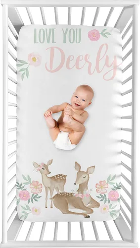 Vista 9 de Sweet Jojo Designs Juego de sábanas de moisés de bebé de 2 piezas (diseño floral de conejito del bosque) para niñas, colchón ovalado, rectangular