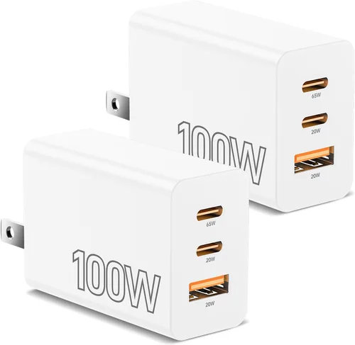Vista 15 de Paquete de 2 bloques de cargador USB C de 100 W, adaptador de pared de Negro