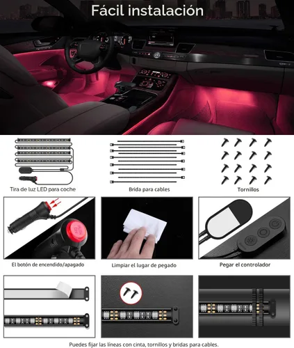 Vista 8 de Govee - Luces para interior de auto, tira de luz Led para auto, diseño de dos líneas, impermeables, 4 unidades de 48 ledes, controlador