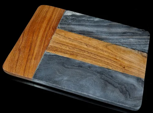Vista 5 de Tabla de cortar, tabla de cortar de madera y mármol, elegante tabla de queso y embutidos de 12 x 9 pulgadas, tabla de cortar para carne, pan