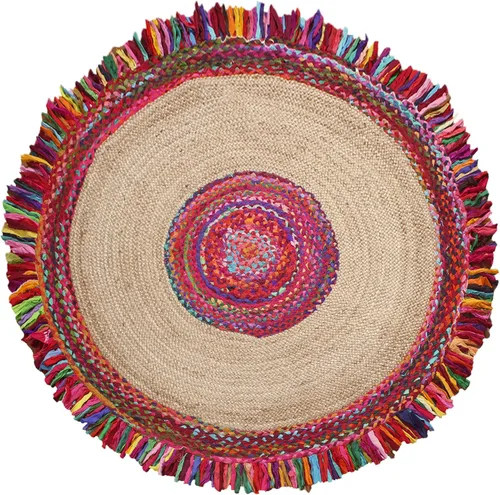 Vista 15 de Cape Cod - Alfombra trenzada de fibra de yute natural, alfombras indias kilim – Tapete pequeño de 3 x 2 pies tejido a mano de tejido plano para uso
