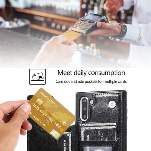 Vista 4 de Diseño para Samsung Galaxy Note 10 con protector de pantalla de vidrio templado ranura para tarjeta de crédito, billetera de cuero PU fundas