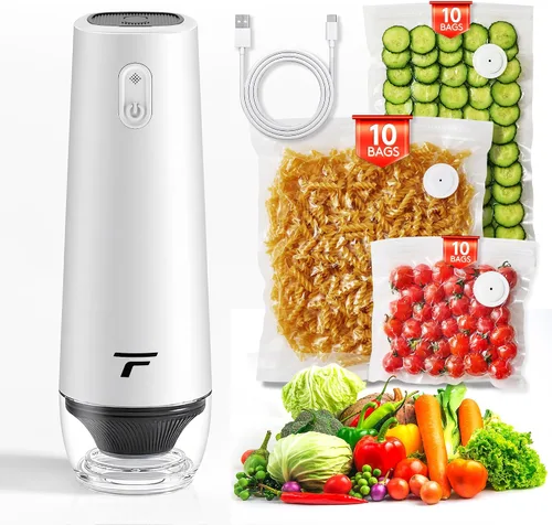 Vista 7 de Sellador al vacío para alimentos, diseño de chef para preservar la frescura, sellador al vacío manual compacto con 30 bolsas reutilizables, grado