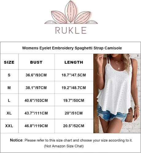 Vista 6 de Rukle Womens Tank Tops Eyelet Embroidery Solid Flowy Spaghetti Strap Loose Fit Scoop Neck Casual Sleeveless Cami