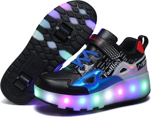Vista 20 de HHSTS Zapatos para niños – Nuevos mejorados con ruedas zapatos de luz LED de colores patines rodantes brillantes zapatos de patinar regalos simples