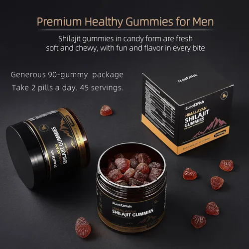Vista 6 de Gomitas Shilajit orgánicas, gomitas puras del Himalaya Shilajit para hombres, mujeres de oro, minerales naturales de más de 85 traza, ashwagandha