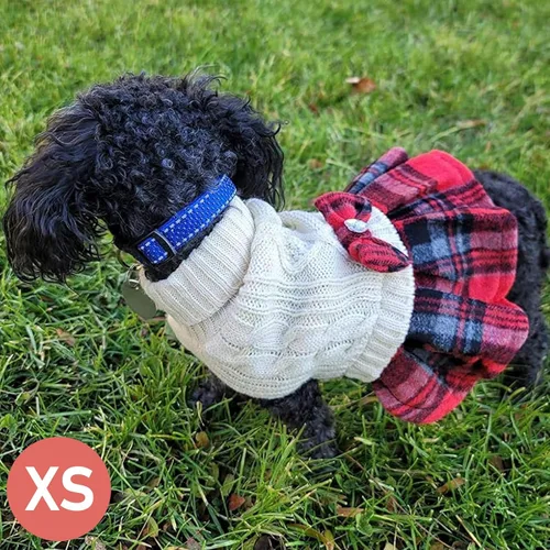 Vista 6 de Kyeese Suéter de perro vestido a cuadros con cuello alto para perro, suéter de punto para mascotas para otoño e invierno