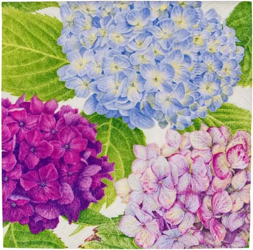 Vista 2 de Caspari Servilletas de cóctel de papel Hydrangea Garden en color azul - 2 paquetes de 20