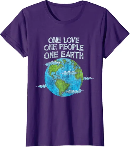 Vista 11 de Vintage One Love One People Planet Cambio climático Día de la Tierra Camiseta Negro