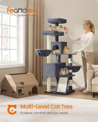 Vista 2 de Feandrea Árbol para gatos, torre para gatos de 68.5 pulgadas de alto, condominio de felpa de varios niveles con percha grande, postes rascadores
