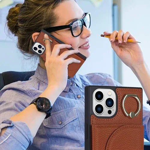 Vista 3 de Lipvina Funda para iPhone 12 Pro Max / 13 Pro Max con soporte para tarjetas, soporte de anillo giratorio de 360°, bloqueo magnético RFID