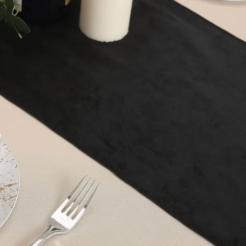 Vista 9 de Efavormart - Camino de mesa de terciopelo negro de alta calidad de 12 x 107 pulgadas para decoración de bodas y fiestas