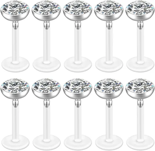 Vista 7 de Jovivi 10-40pcs 16G 2/3/4/0.197 in cristal checo transparente flexible Bioflex barra acrílica Labret Monroe Studs Lip Rings Helix Stud Pendientes