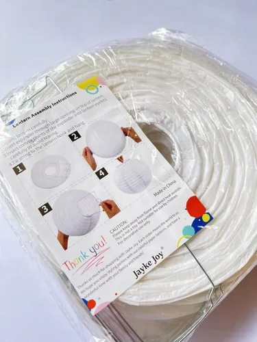 Vista 7 de 15 unidades de linternas de papel blancas colgantes con bolas para decoración de cumpleaños, boda, fiesta de compromiso, baby shower, clase de arte