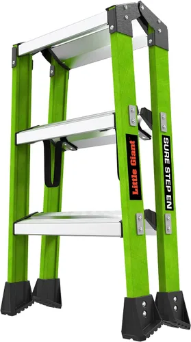 Vista 4 de Little Giant Ladders Sure Step Taburete de fibra de vidrio de 3 escalones, tipo IAA, capacidad de peso de 375 libras, certificado ANSI, extra