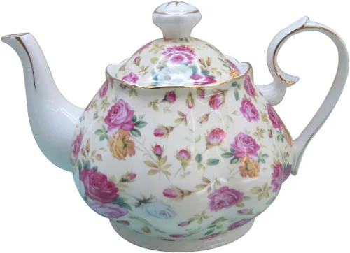 Vista 3 de Gracie China Rose Chintz - Tetera de porcelana (4-1/2 tazas), ramo de rosas rosadas