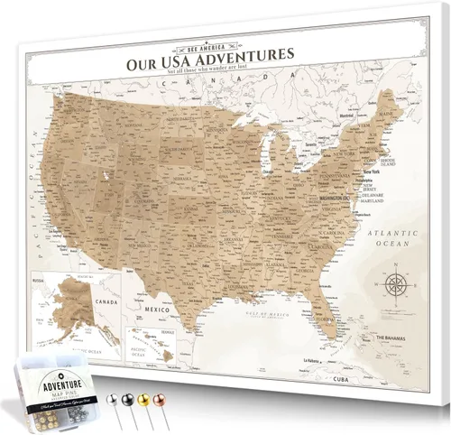 Vista 19 de IPIC - Lienzo con mapas de EE. UU. para decoración de pared, mapa con pin de empuje para marcar viajes, mapa de viaje impreso de EE. UU.