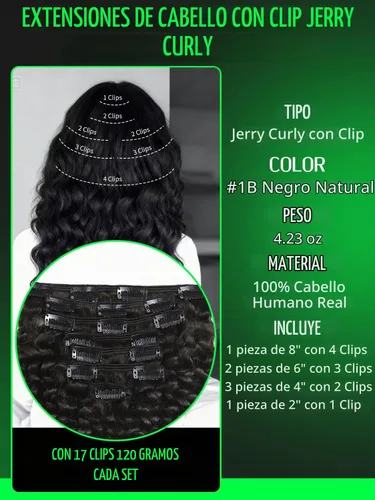 Vista 2 de 3B 3C Anrosa Jerry - Extensiones de cabello humano rizado con clip, 16 Rizado #1B