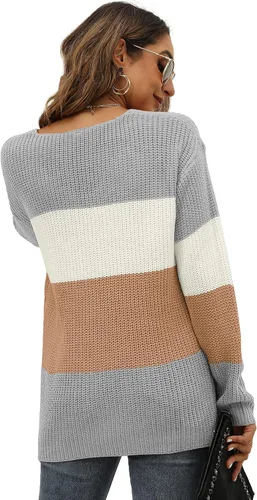 Vista 5 de WEESO Suéteres casuales de punto para mujer con bloques