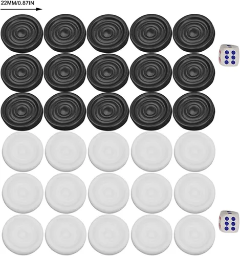 Vista 9 de Damas de plástico, 0.866 in negro blanco backgammon damas internacional portátil chips piezas conjunto para niños