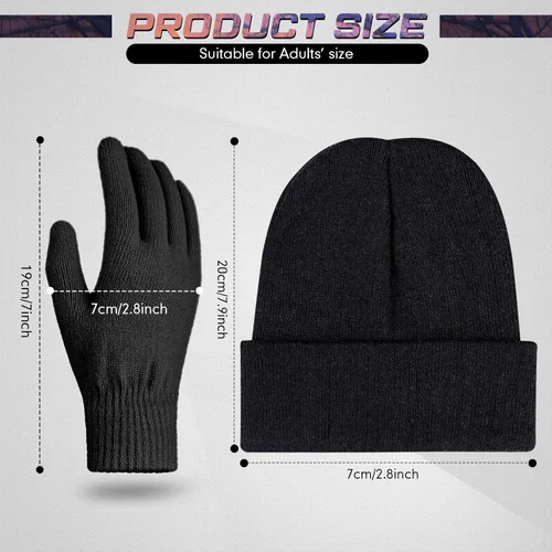 Vista 2 de Juego de 12 gorros y guantes de invierno para hombres y mujeres, gorro de punto cálido, 6 pares, guantes de invierno unisex, 6 sombreros cálidos