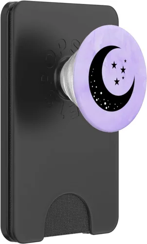 Vista 6 de Luna creciente con estrellas sobre fondo morado PopSockets MagSafe PopGrip para iPhone