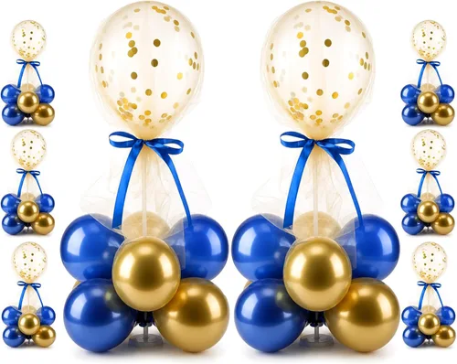 Vista 9 de BBTO Juego de 8 centros de mesa con soporte para globos, kit de 80 globos de látex y soporte de mesa con base de tul para boda, cumpleaños, baby Oro