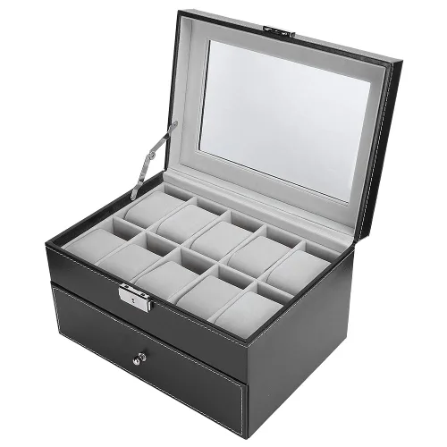 Vista 7 de 20 Grid Double Layer Watch Storage Box Container With Transparent Cover, Watch Display Box Cabinets & CasesWatch Accessories