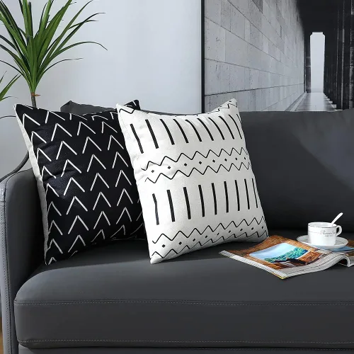 Vista 2 de Juego de 4 fundas de almohada cuadradas de 20 x 20 pulgadas, fundas de almohada cuadradas de 20 x 20 pulgadas, fundas de almohada bohemias y Negro