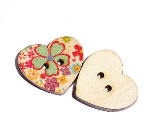 Vista 3 de AKOAK Paquete de 50 botones de madera con forma de corazón de melocotón y 2 agujeros, 0.984 in, estampado de flores, botones de costura de madera